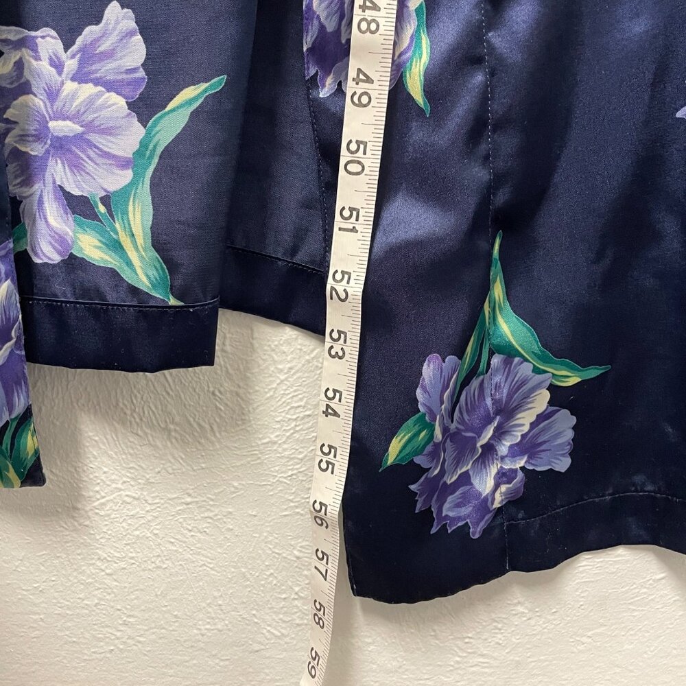 TALBOTS INTIMATES ROBE LONG MAXI SATIN WOMENS L FLORAL BLUE POCKETS LOUNGE - Picture 7 of 7